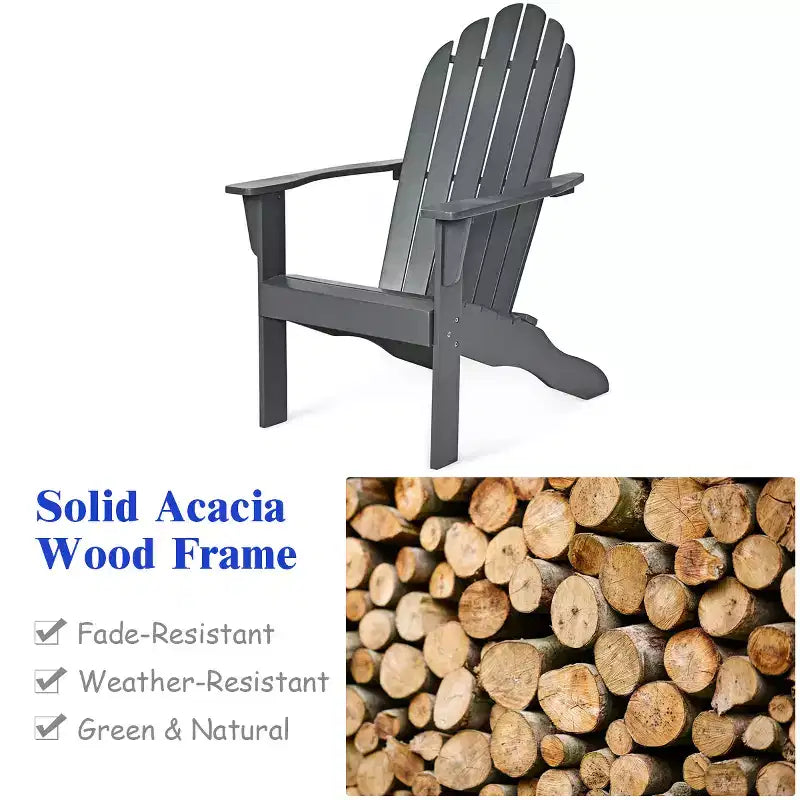 Costway Outdoor Adirondack Chair Solid Wood sturdy Patio Garden Furniture GrayNaturalWhite