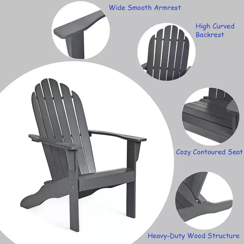 Costway Outdoor Adirondack Chair Solid Wood sturdy Patio Garden Furniture GrayNaturalWhite