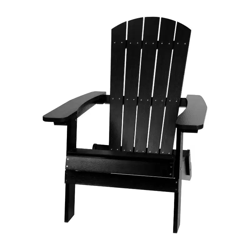 Merrick Lane Set Of Two Folding Adirondack Patio Chairs With Matching Outdoor Side Table