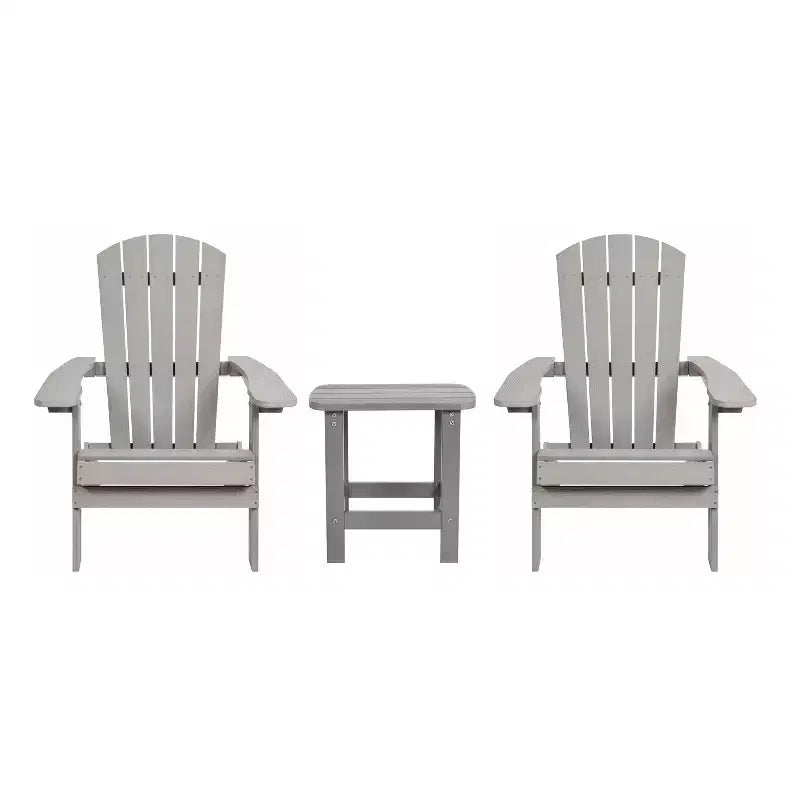 Merrick Lane Set Of Two Folding Adirondack Patio Chairs With Matching Outdoor Side Table