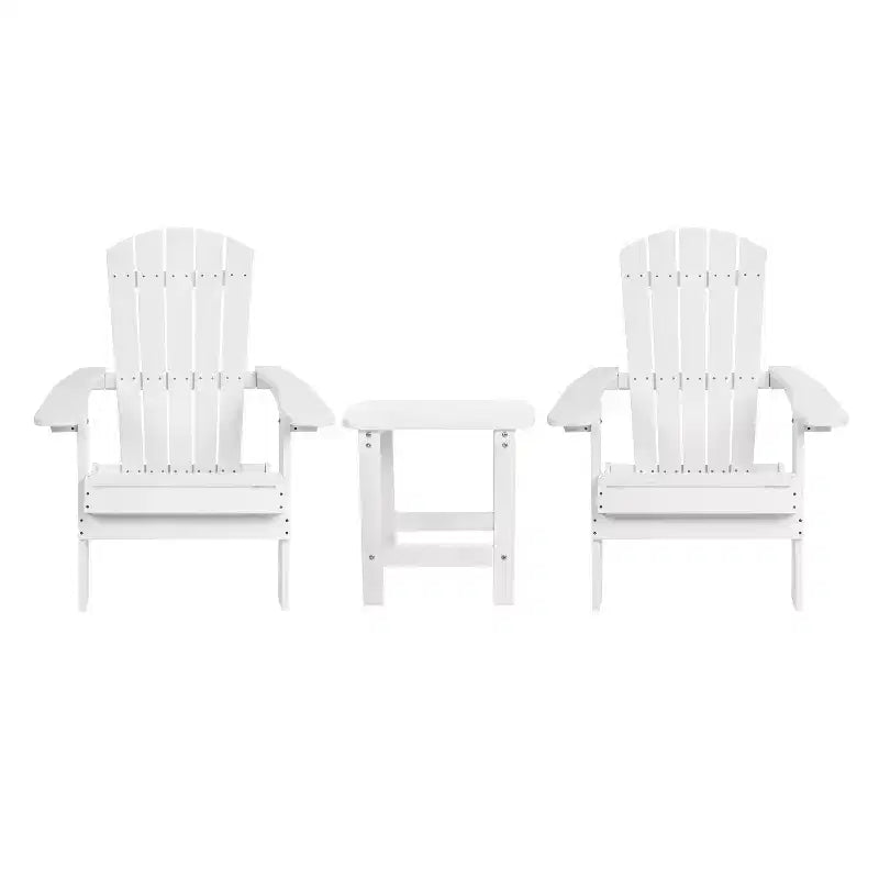 Merrick Lane Set Of Two Folding Adirondack Patio Chairs With Matching Outdoor Side Table