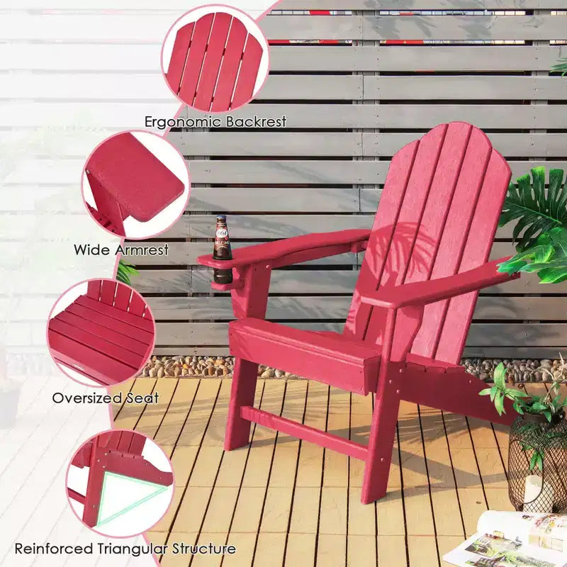 Costway 2PCS Patio Adirondack Chair Weather Resistant Garden Deck W/Cup Holder White\Black\Grey\Turquoise\Navy\Red