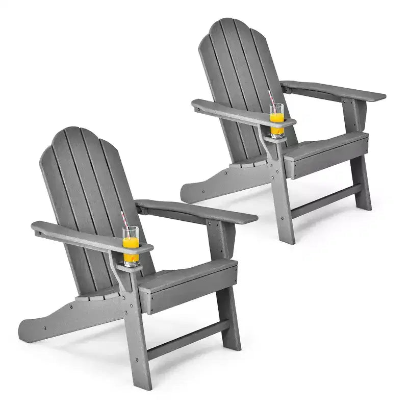 Costway 2PCS Patio Adirondack Chair Weather Resistant Garden Deck W/Cup Holder White\Black\Grey\Turquoise\Navy\Red