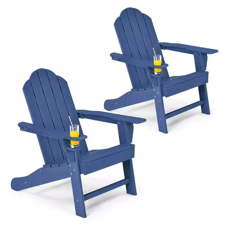 Costway 2PCS Patio Adirondack Chair Weather Resistant Garden Deck W/Cup Holder White\Black\Grey\Turquoise\Navy\Red