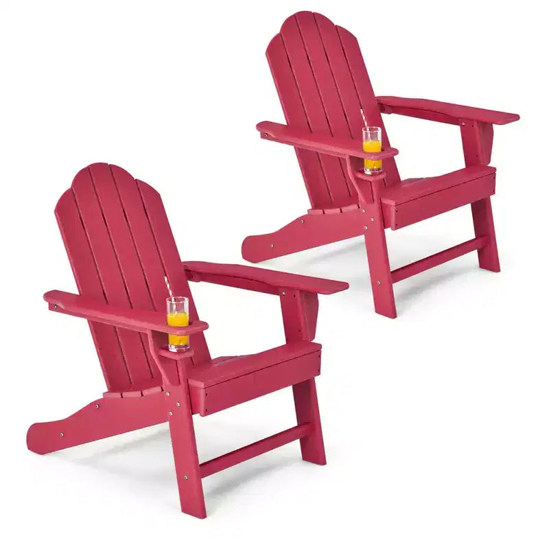 Costway 2PCS Patio Adirondack Chair Weather Resistant Garden Deck W/Cup Holder White\Black\Grey\Turquoise\Navy\Red