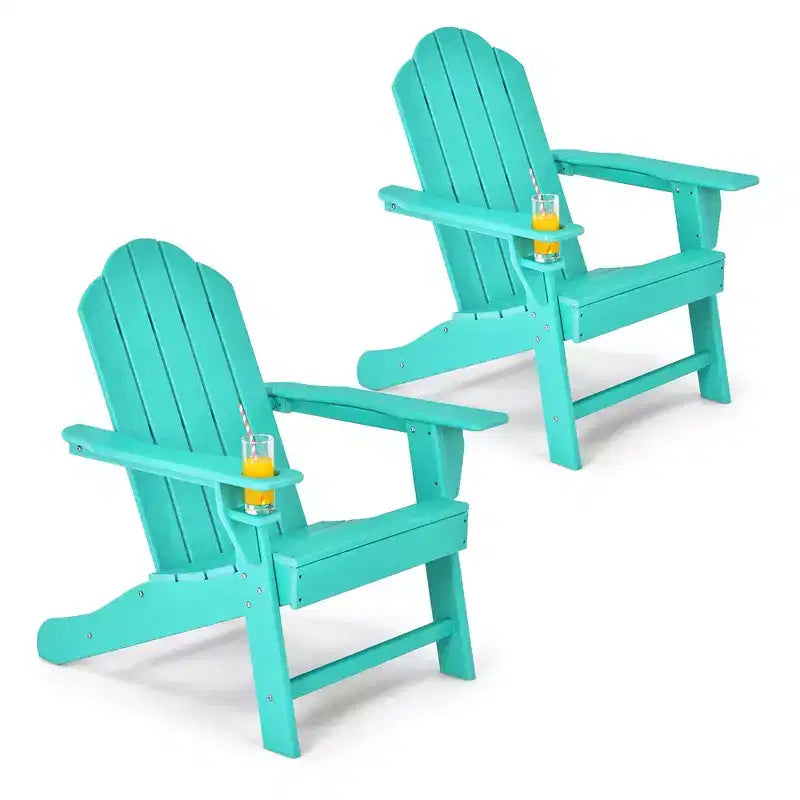 Costway 2PCS Patio Adirondack Chair Weather Resistant Garden Deck W/Cup Holder White\Black\Grey\Turquoise\Navy\Red
