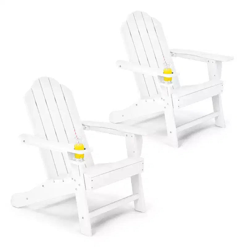 Costway 2PCS Patio Adirondack Chair Weather Resistant Garden Deck W/Cup Holder White\Black\Grey\Turquoise\Navy\Red