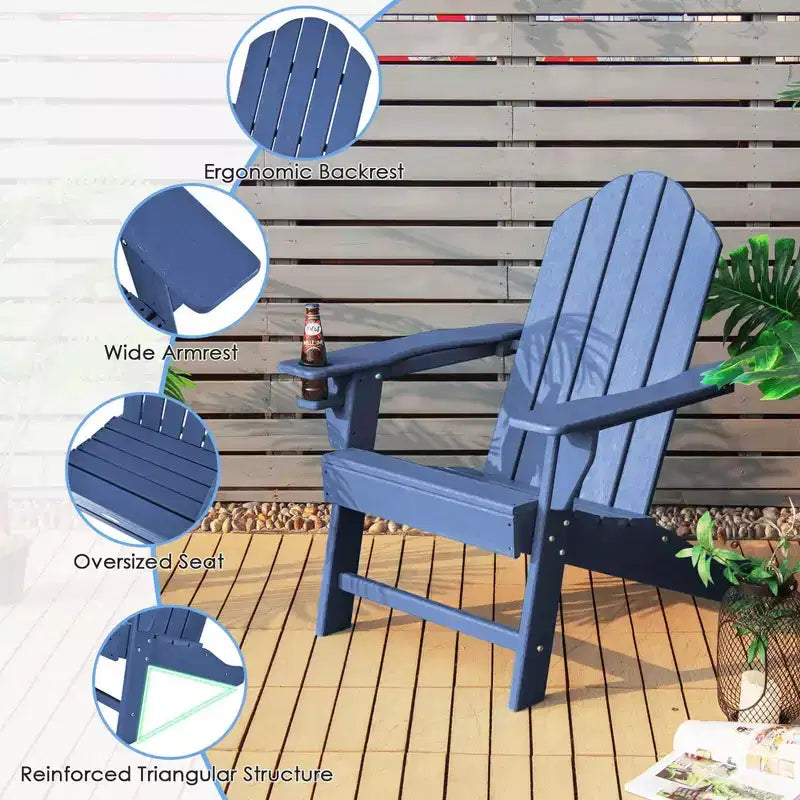 Costway Patio Adirondack Chair Weather Resistant Garden Deck W/Cup Holder White\Black\Grey\Turquoise\Navy\Red