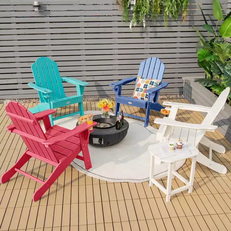 Costway Patio Adirondack Chair Weather Resistant Garden Deck W/Cup Holder White\Black\Grey\Turquoise\Navy\Red