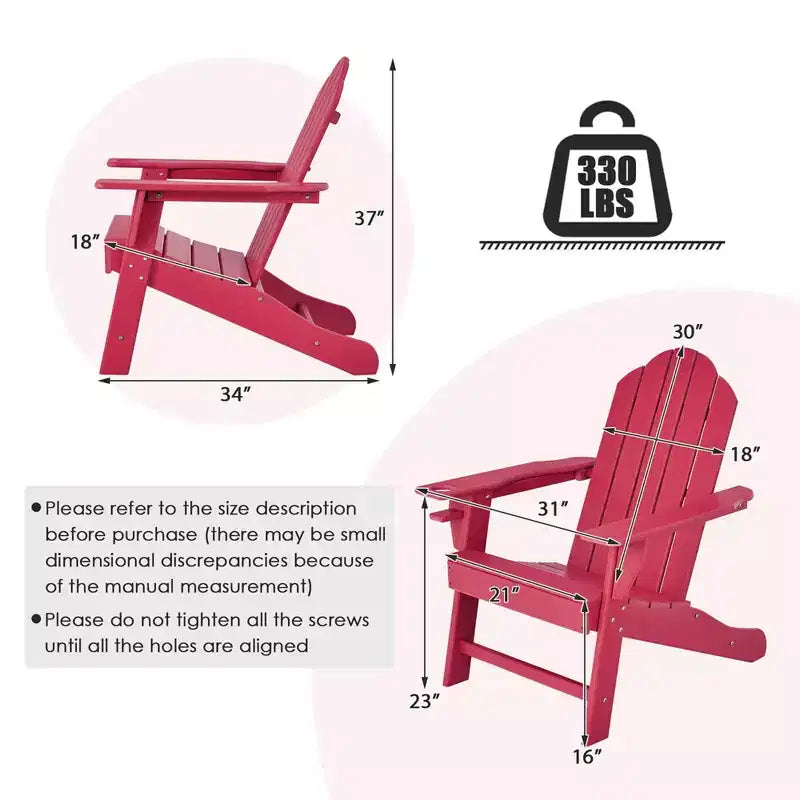 Costway Patio Adirondack Chair Weather Resistant Garden Deck W/Cup Holder White\Black\Grey\Turquoise\Navy\Red