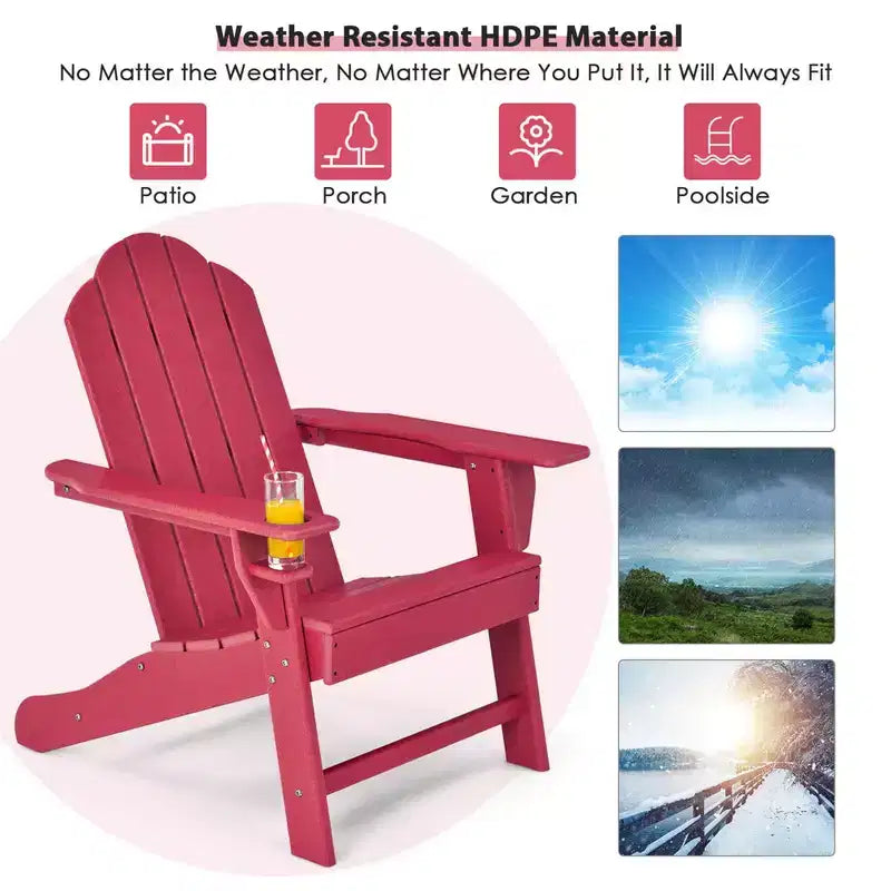 Costway Patio Adirondack Chair Weather Resistant Garden Deck W/Cup Holder White\Black\Grey\Turquoise\Navy\Red