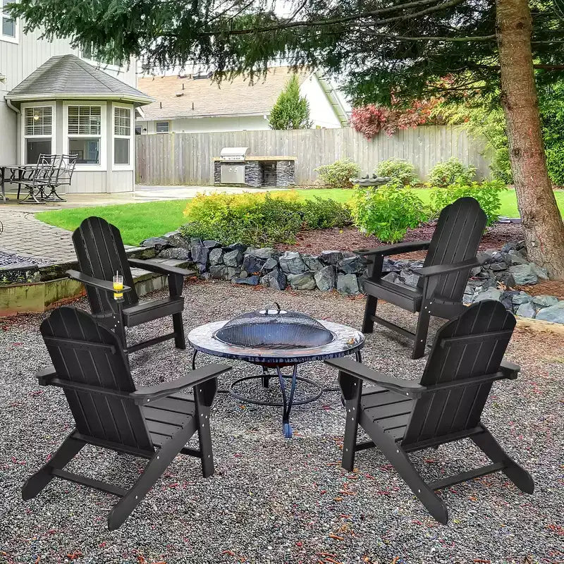 Costway Patio Adirondack Chair Weather Resistant Garden Deck W/Cup Holder White\Black\Grey\Turquoise\Navy\Red
