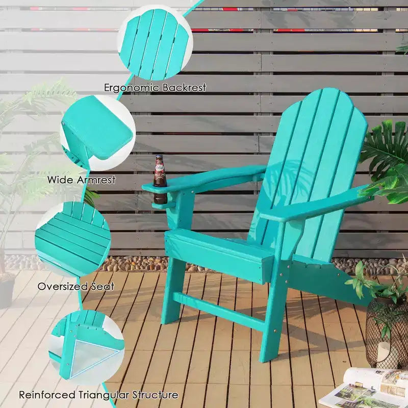 Costway Patio Adirondack Chair Weather Resistant Garden Deck W/Cup Holder White\Black\Grey\Turquoise\Navy\Red
