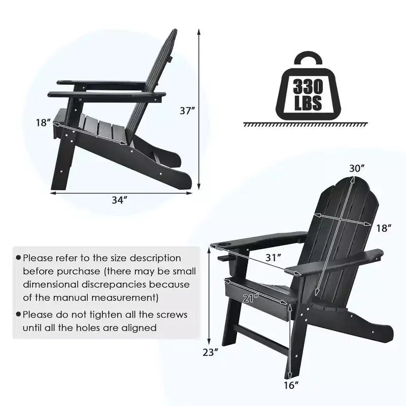 Costway Patio Adirondack Chair Weather Resistant Garden Deck W/Cup Holder White\Black\Grey\Turquoise\Navy\Red