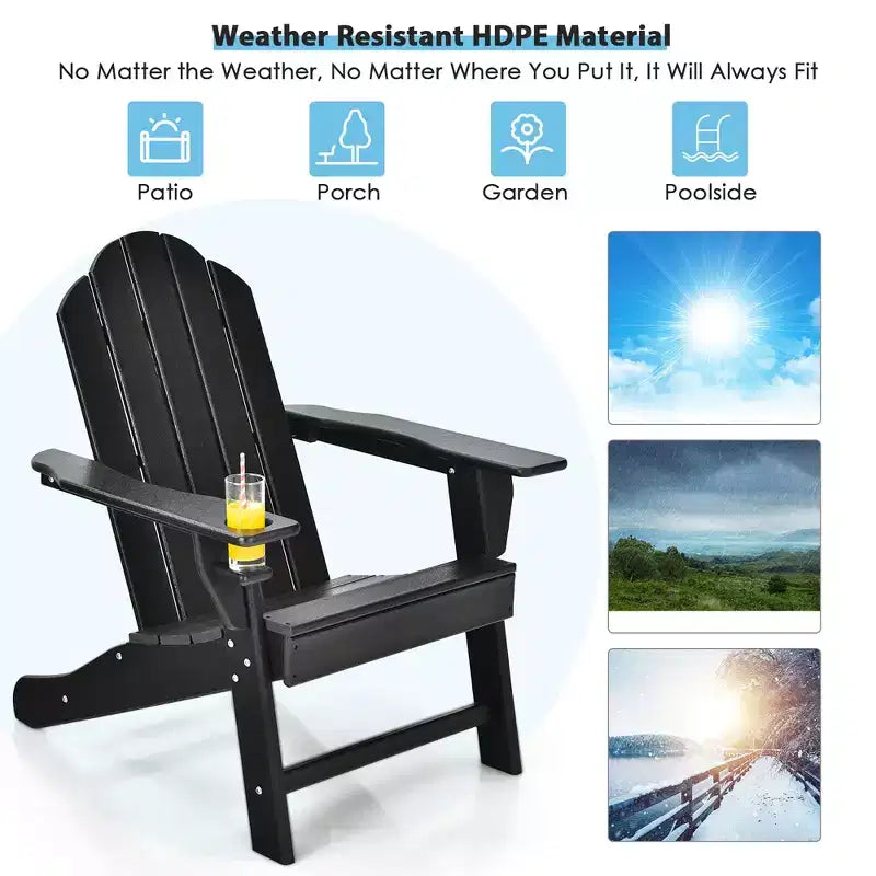 Costway Patio Adirondack Chair Weather Resistant Garden Deck W/Cup Holder White\Black\Grey\Turquoise\Navy\Red