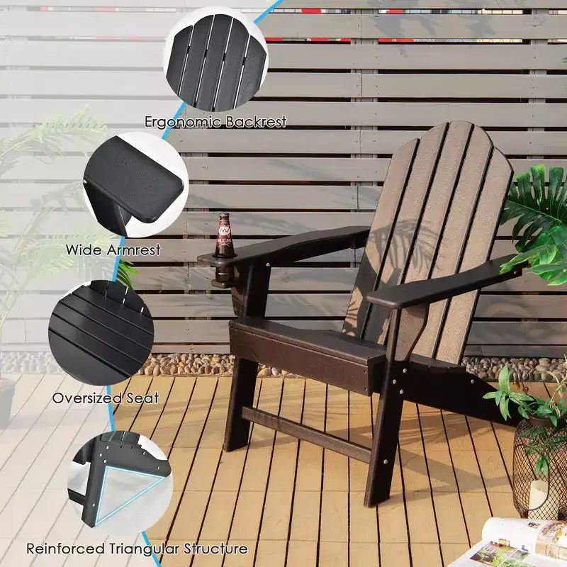 Costway Patio Adirondack Chair Weather Resistant Garden Deck W/Cup Holder White\Black\Grey\Turquoise\Navy\Red