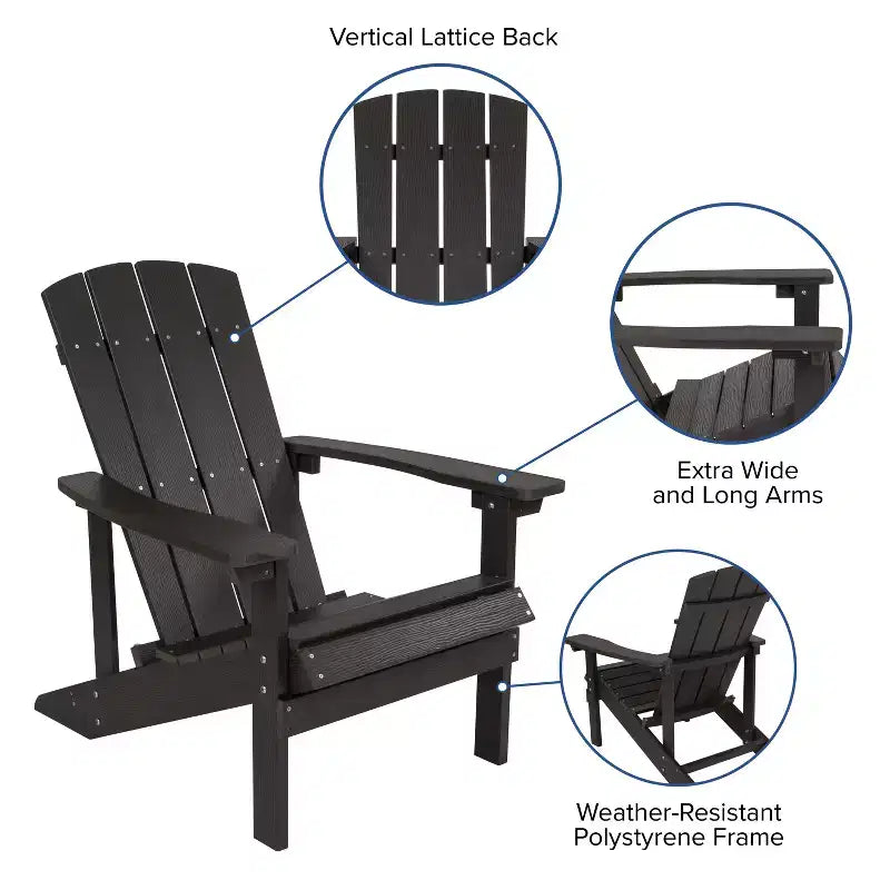 Flash Furniture 3 Piece Charlestown Poly Resin Wood Adirondack Chair Set with Fire Pit - Star and Moon Fire Pit with Mesh Cover