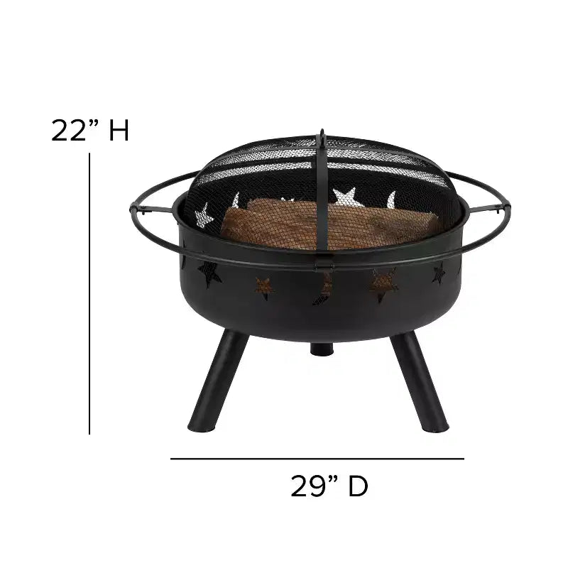 Flash Furniture 3 Piece Charlestown Poly Resin Wood Adirondack Chair Set with Fire Pit - Star and Moon Fire Pit with Mesh Cover