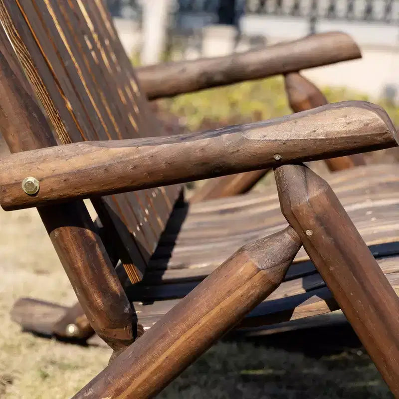 Outsunny Outdoor Adirondack Rocking Chair with Log Slatted Design, 2-Seat Patio Wooden Rocker Loveseat with High Back for Lawn Backyard Garden