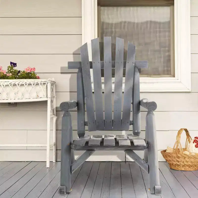 Outsunny Wooden Adirondack Rocking Chair, Outdoor Rustic Log Rocker with Slatted Design for Patio