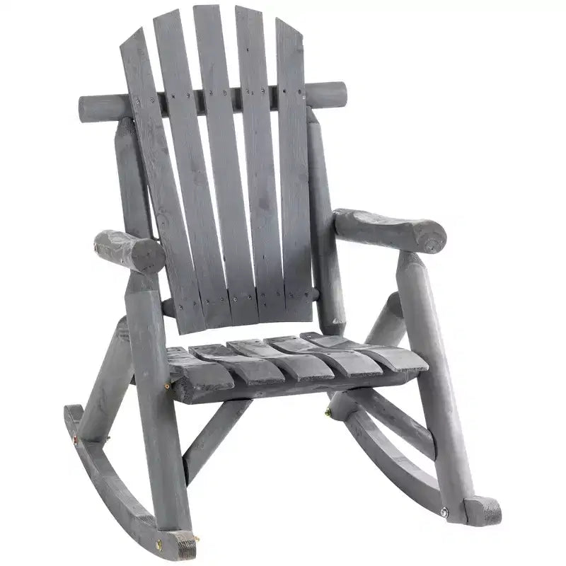 Outsunny Wooden Adirondack Rocking Chair, Outdoor Rustic Log Rocker with Slatted Design for Patio