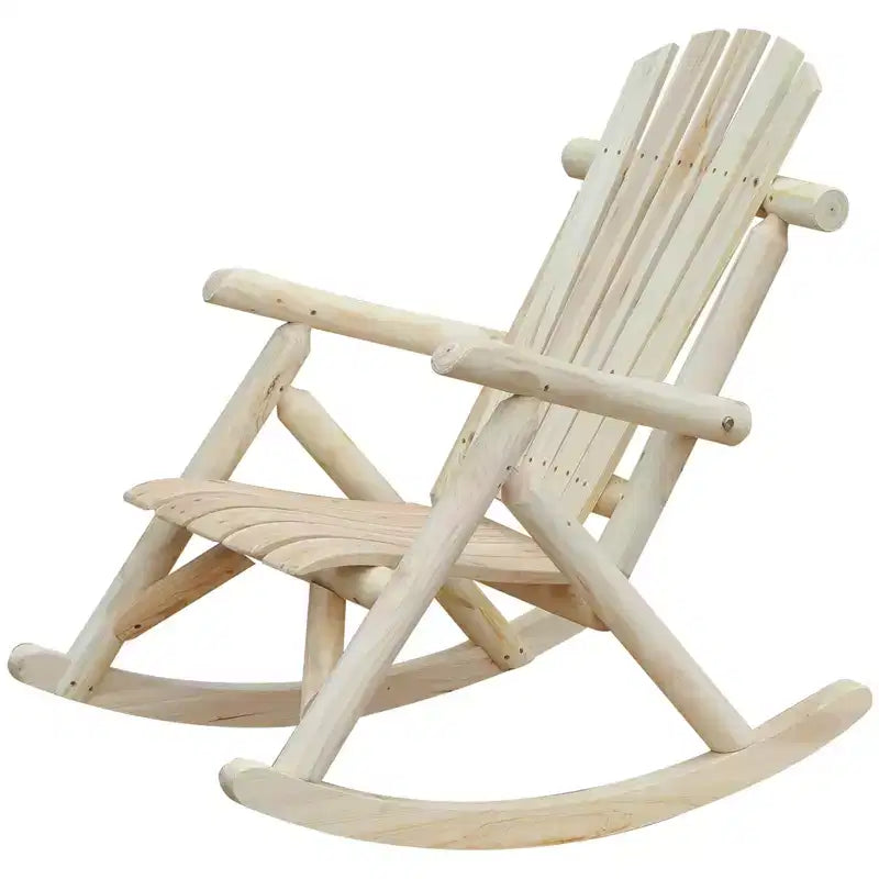 Outsunny Wooden Adirondack Rocking Chair, Outdoor Rustic Log Rocker with Slatted Design for Patio