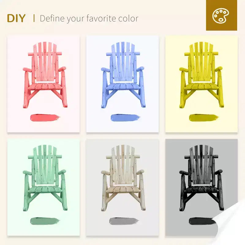 Outsunny Wooden Adirondack Rocking Chair, Outdoor Rustic Log Rocker with Slatted Design for Patio