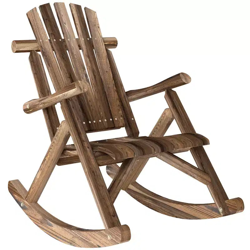 Outsunny Wooden Adirondack Rocking Chair, Outdoor Rustic Log Rocker with Slatted Design for Patio