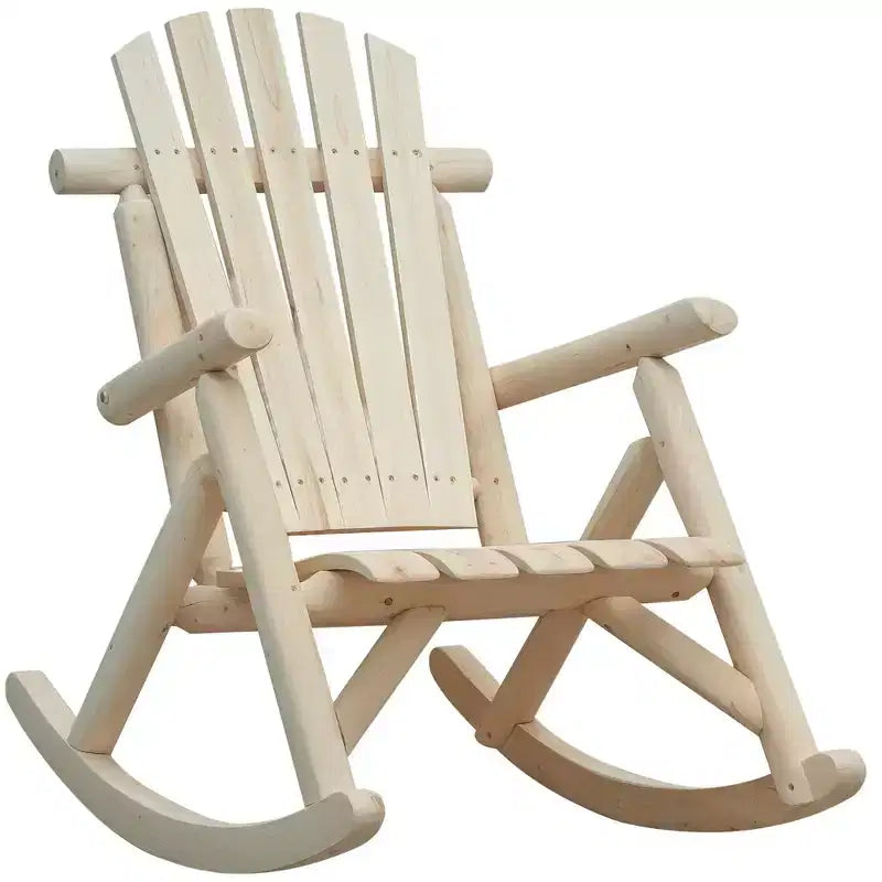 Outsunny Wooden Adirondack Rocking Chair, Outdoor Rustic Log Rocker with Slatted Design for Patio