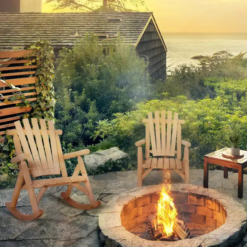 Outsunny Wooden Rocking Chair, Indoor Outdoor Porch Rocker with Slatted Design, High Back for Backyard, Garden