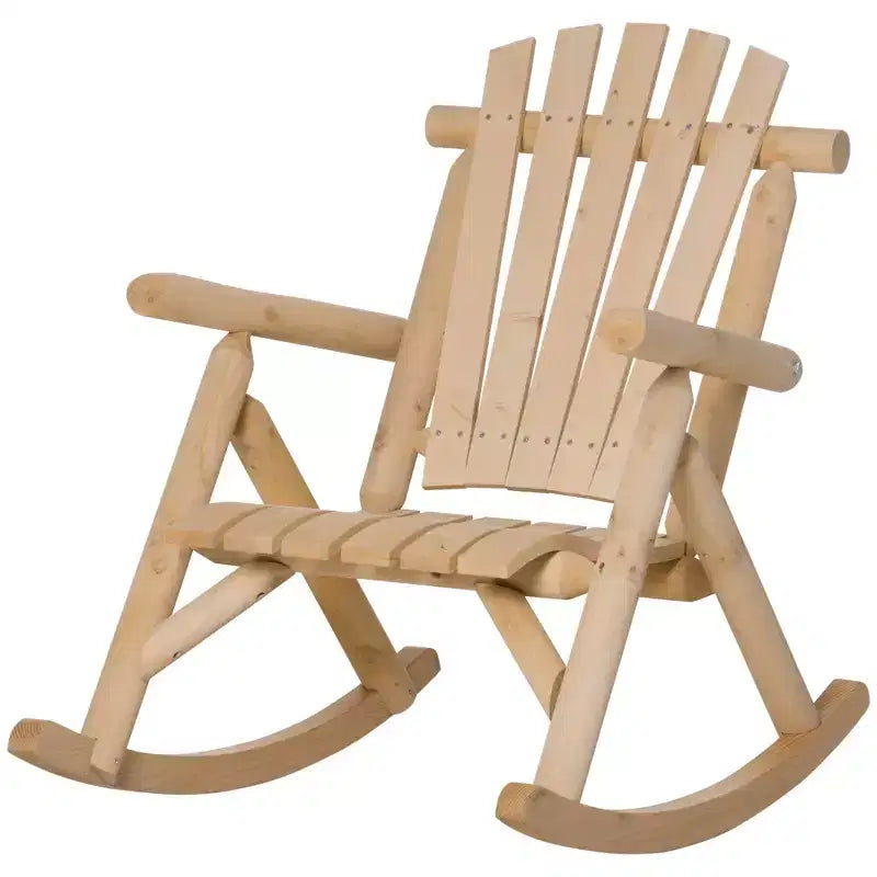 Outsunny Wooden Rocking Chair, Indoor Outdoor Porch Rocker with Slatted Design, High Back for Backyard, Garden