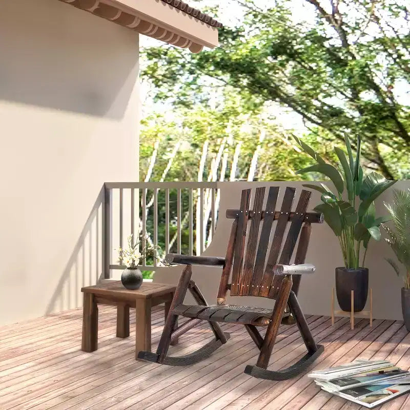 Outsunny Wooden Rocking Chair, Indoor Outdoor Porch Rocker with Slatted Design, High Back for Backyard, Garden