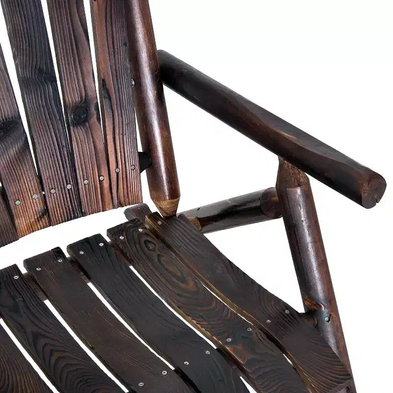 Outsunny Wooden Rocking Chair, Indoor Outdoor Porch Rocker with Slatted Design, High Back for Backyard, Garden