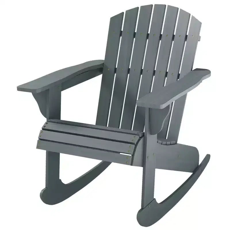Outsunny Rustic Wooden Adirondack Rocking Chair Outdoor Lounge Chair Fire Pit Seating with Slatted Wooden Design for Patio, Backyard
