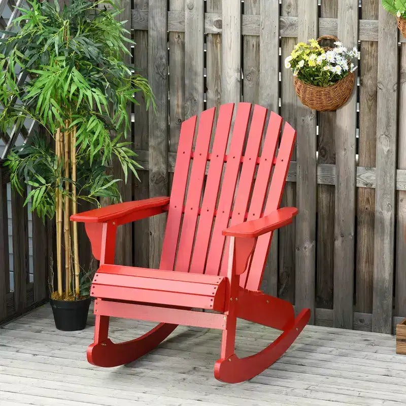 Outsunny Rustic Wooden Adirondack Rocking Chair Outdoor Lounge Chair Fire Pit Seating with Slatted Wooden Design for Patio, Backyard