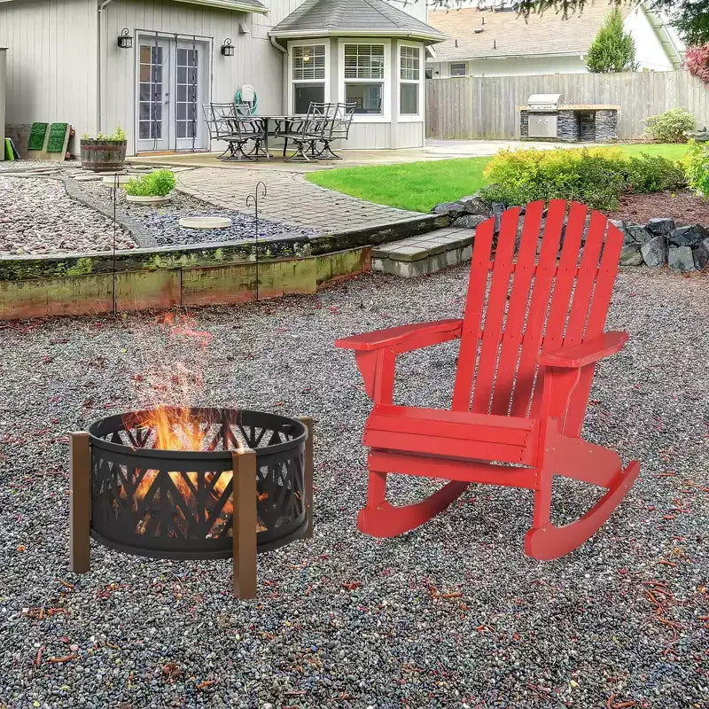 Outsunny Rustic Wooden Adirondack Rocking Chair Outdoor Lounge Chair Fire Pit Seating with Slatted Wooden Design for Patio, Backyard