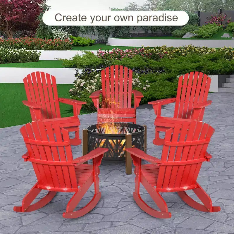 Outsunny Rustic Wooden Adirondack Rocking Chair Outdoor Lounge Chair Fire Pit Seating with Slatted Wooden Design for Patio, Backyard