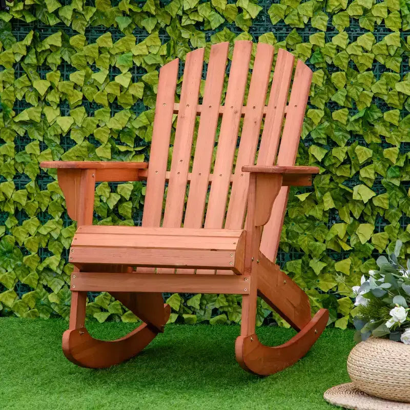 Outsunny Rustic Wooden Adirondack Rocking Chair Outdoor Lounge Chair Fire Pit Seating with Slatted Wooden Design for Patio, Backyard