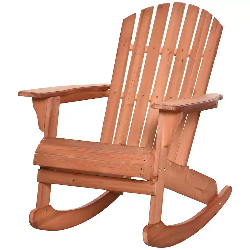Outsunny Rustic Wooden Adirondack Rocking Chair Outdoor Lounge Chair Fire Pit Seating with Slatted Wooden Design for Patio, Backyard