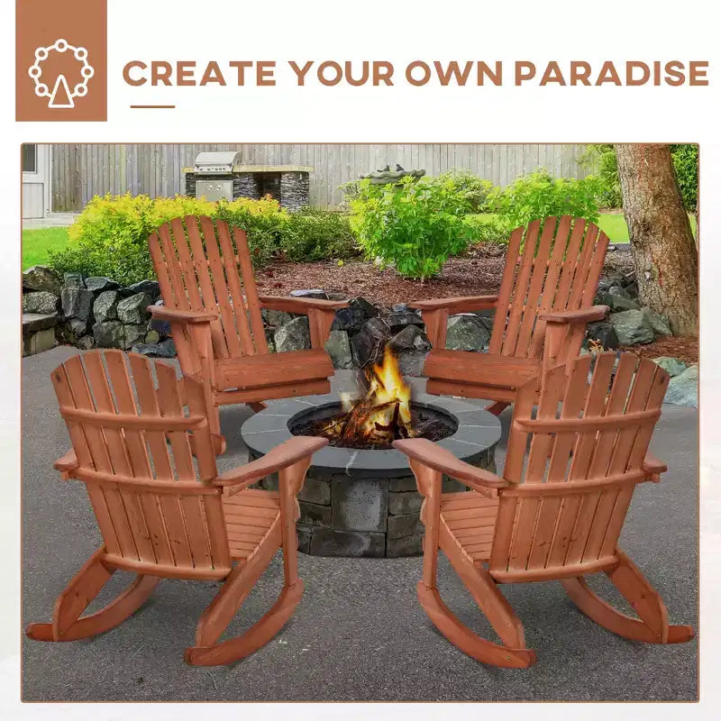 Outsunny Rustic Wooden Adirondack Rocking Chair Outdoor Lounge Chair Fire Pit Seating with Slatted Wooden Design for Patio, Backyard