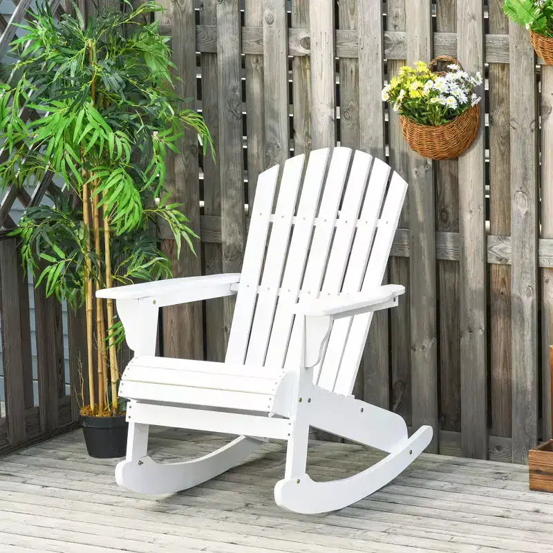 Outsunny Rustic Wooden Adirondack Rocking Chair Outdoor Lounge Chair Fire Pit Seating with Slatted Wooden Design for Patio, Backyard