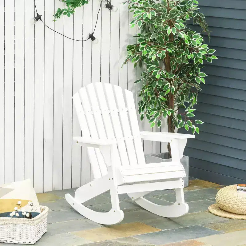 Outsunny Rustic Wooden Adirondack Rocking Chair Outdoor Lounge Chair Fire Pit Seating with Slatted Wooden Design for Patio, Backyard
