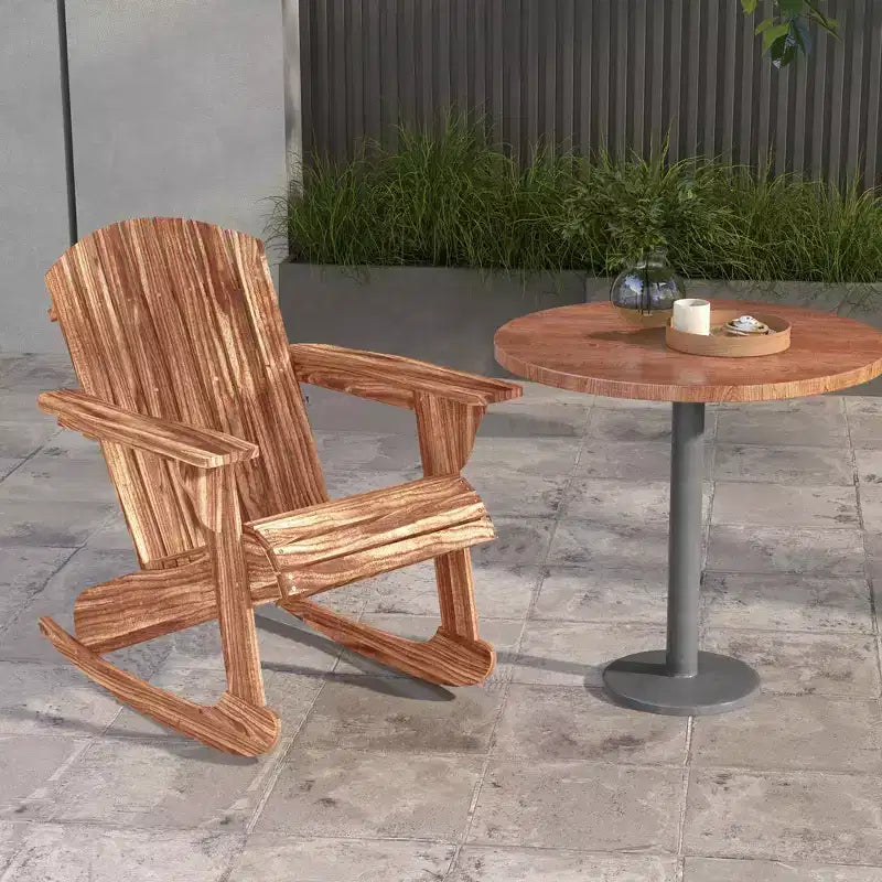Outsunny Rustic Wooden Adirondack Rocking Chair Outdoor Lounge Chair Fire Pit Seating with Slatted Wooden Design for Patio, Backyard