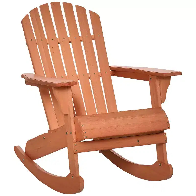 Outsunny Rustic Wooden Adirondack Rocking Chair Outdoor Lounge Chair Fire Pit Seating with Slatted Wooden Design for Patio, Backyard