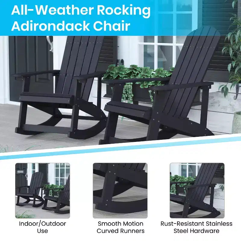 Flash Furniture Savannah All-Weather Poly Resin Wood Adirondack Rocking Chair with Rust Resistant Stainless Steel Hardware