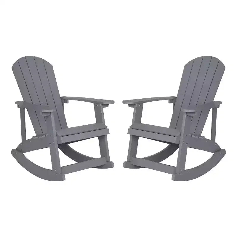 Emma and Oliver Set of 2 Marcy Classic All-Weather Poly Resin Rocking Adirondack Chairs with Stainless Steel Hardware for Year Round Use
