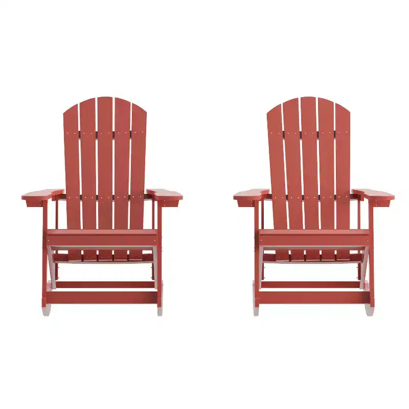Emma and Oliver Set of 2 Marcy Classic All-Weather Poly Resin Rocking Adirondack Chairs with Stainless Steel Hardware for Year Round Use