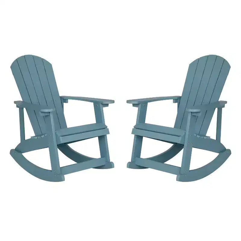 Emma and Oliver Set of 2 Marcy Classic All-Weather Poly Resin Rocking Adirondack Chairs with Stainless Steel Hardware for Year Round Use
