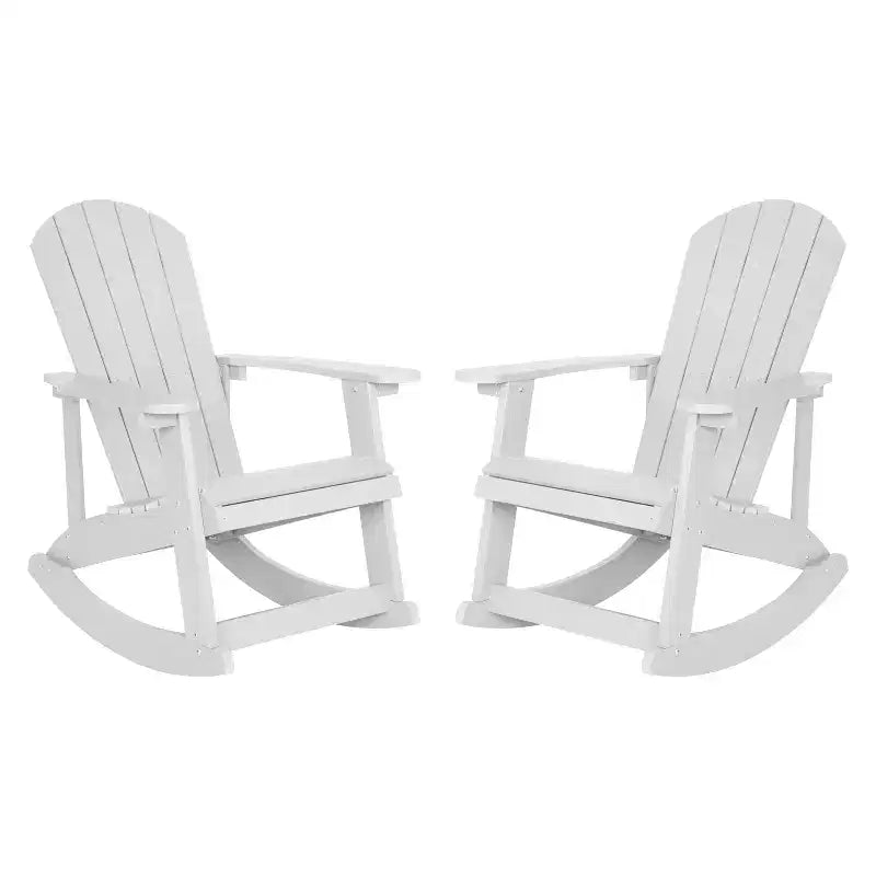 Emma and Oliver Set of 2 Marcy Classic All-Weather Poly Resin Rocking Adirondack Chairs with Stainless Steel Hardware for Year Round Use