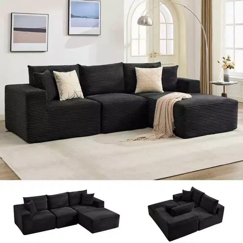 108 Modern Sofa Couch, 3 Seater Upholstered L Shaped Sofa with Pillows, Deep Seat Sofa, No Assembly Required